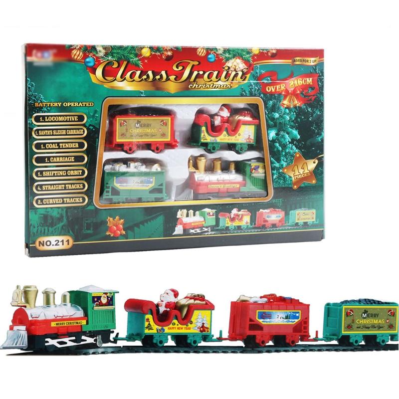 Electric Train Set Safe Realistic Railway Train Christmas Battery-Powered Santa Claus Train Toys Ornaments for Kids Gift