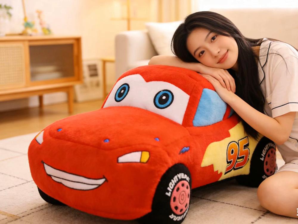 Cartoon Cars McQueen Plush Toy for Kids - Soft Cuddly Stuffed Car Doll Pillow Anime Movie Character Room Decor Gift for Boys