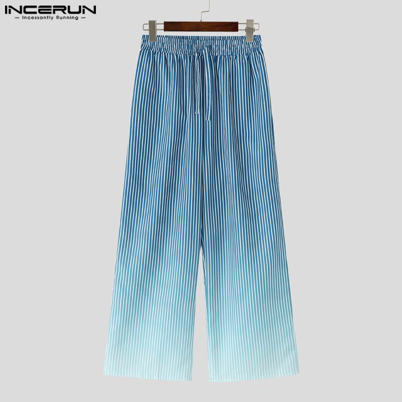 INCERUN Pantaloni Lungi Drepți Casual cu Șnur și Talie Elastică cu Gradient pentru Bărbați