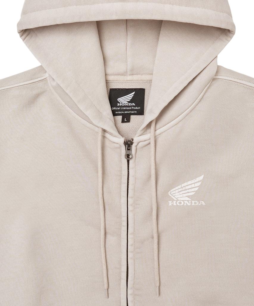 Phyps Motorcycle Pigment Scratch Logo Hoodie Zip-Up Beige