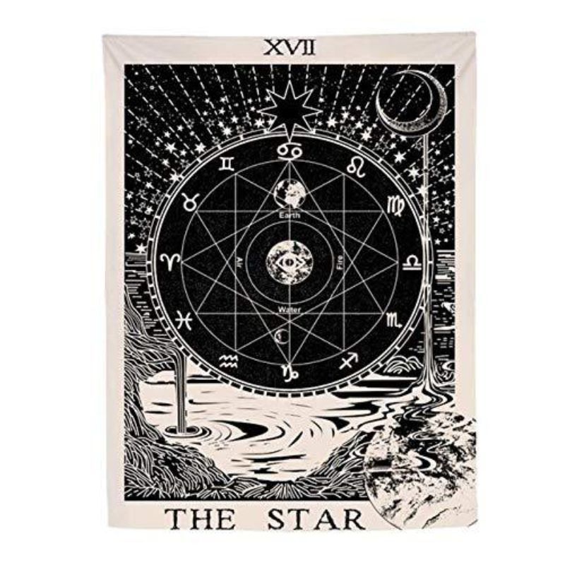 Mystic Tarot Cat Moon Tapestry, Boho Celestial Flower Wall Hanging, Living Room Bedroom Decor