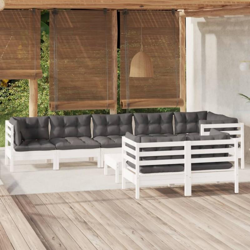 Day and Night - Day and Night Garden Furniture 9 Pieces with White Cushions Solid Pine Wood