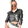 Schwarze Kunstleder abgeschnittene PU-Jacke für Damen, Herbst, Vintage, eleganter Mantel, Damen, Harajuku, dünner Mantel