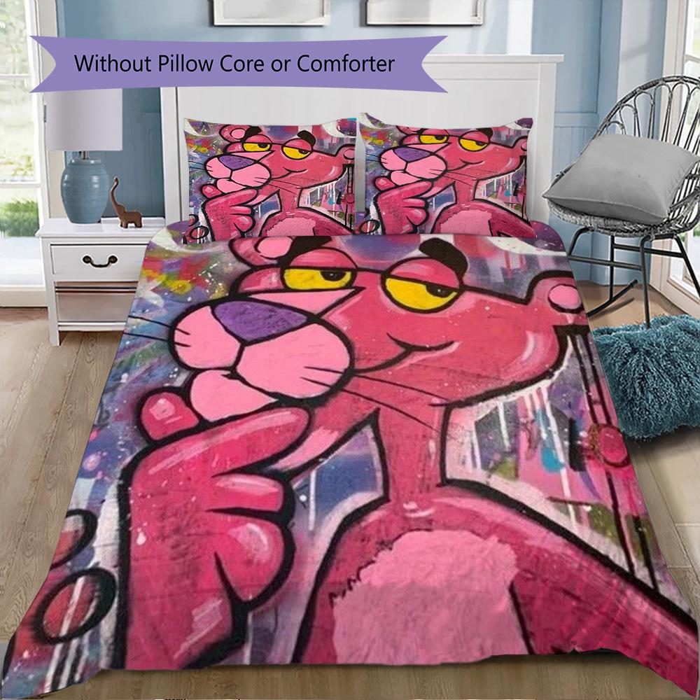 Pink Panther Cartoon Pattern Bedding,Quilt Set Quilt Cover Pillowcase Home Birthday Gift (1*duvet Cover+2*pillowcase,without core)XSJT0917303