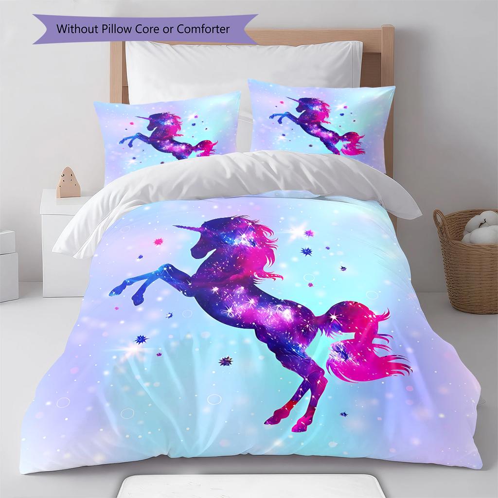 Star Uni-horse Pattern Bedding Quilt Set Quilt Cover Pillowcase Home Decoration Gift (1 * duvet cover + 2 * pillowcase, without core)