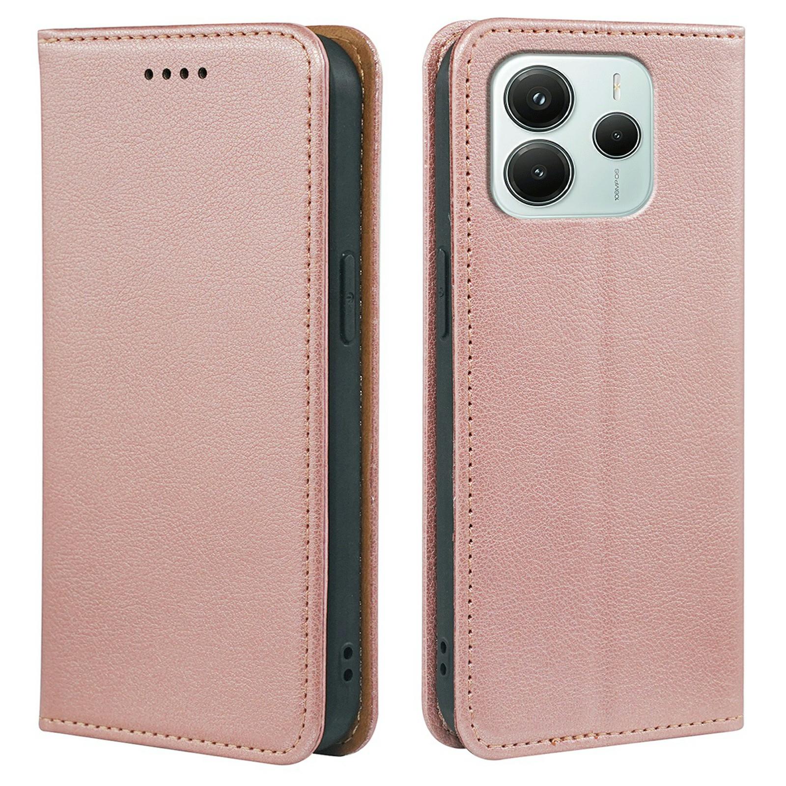 

Для Xiaomi Redmi Note 14 4G (164,84мм) Чехол-кошелек с RFID-блокировкой, кожаный чехол для телефона, надежная магнитная застежка Rose Gold