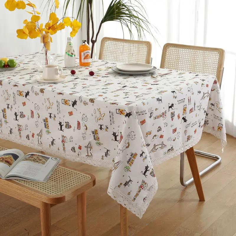 Tablecloth Plaid Lace Pastoral Student Writing Desk Cloth Nordic Simple Rectangle Banquet Party Decorative Table  Dustproof