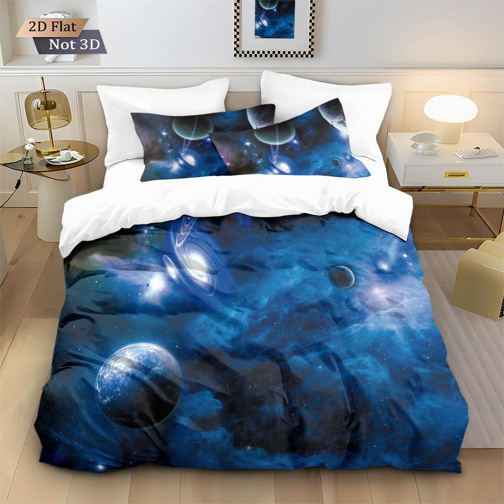 Space And Universe Quilt Cover 3D Printed Galactic Starry Sky Bedding Set Bedroom Decoration With Zipper Single Twins Large Size