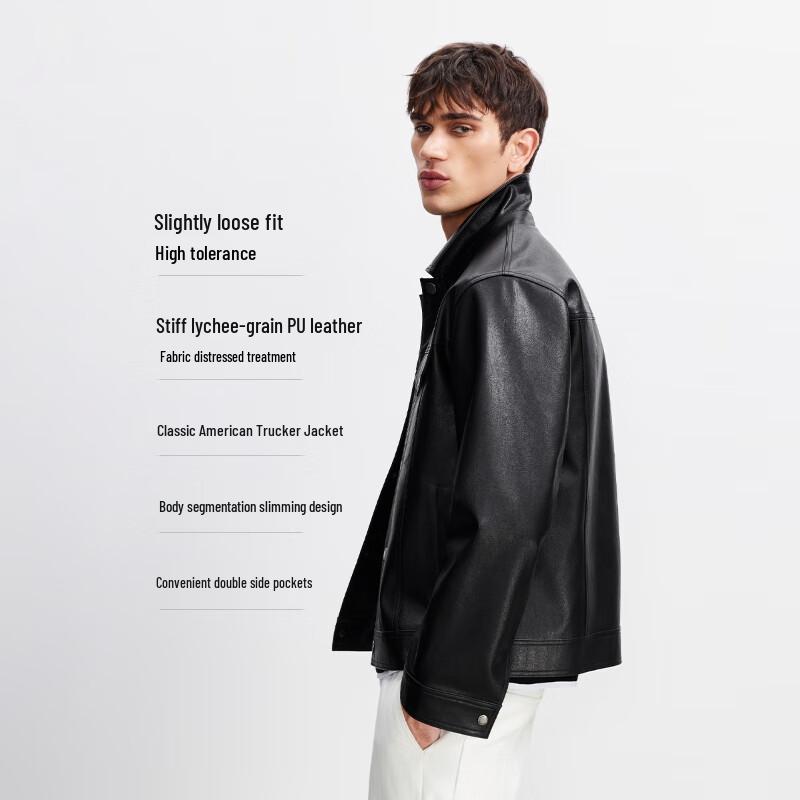 JACK&JONES Men's Classic PU Lapel Jacket