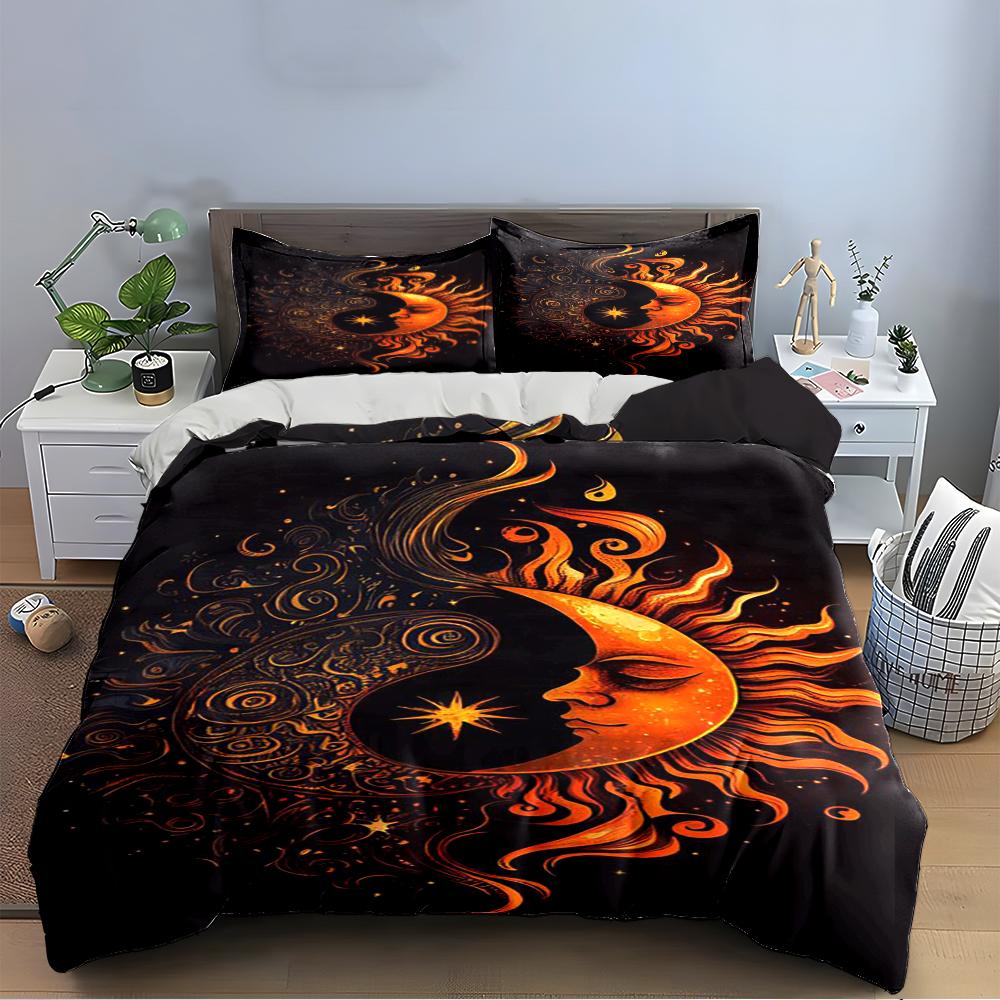 Sun and Moon Pattern Bedding Set Bedding Set (1 Duvet Cover, 2 Pillowcases, Duvet Not Included)