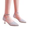 S2306F Girls' Children's Sandals Ages 10-11 High Thin Heels Crystal Shoes for Elementary School Students Performance Stage