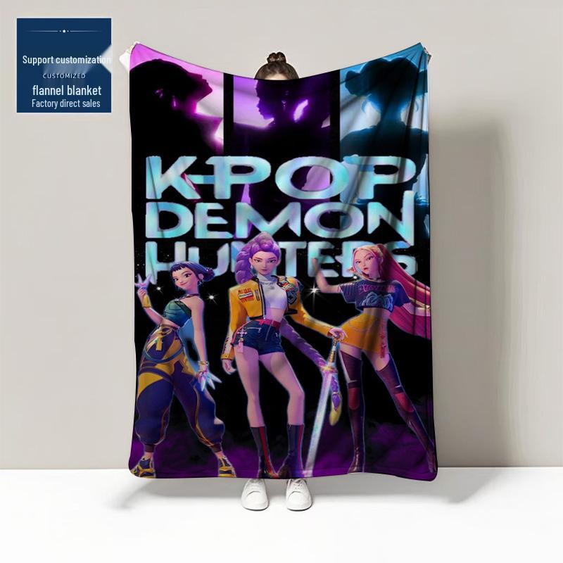 K-POP Demon Hunter Team Flannel Blanket – Custom Pattern Air Conditioning & Leg Cover Blanket