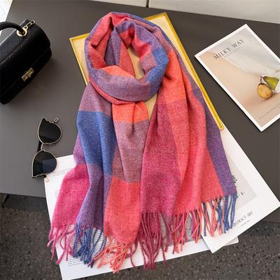 Winter Rainbow Plaid Women's Imitation Cashmere Scarf Warm Shawls and Wraps Thicked Pashmina Female Blanket Scarves