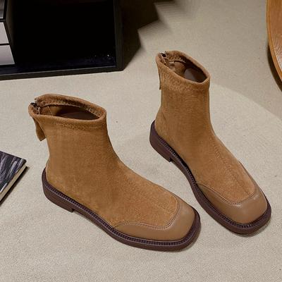 Stivaletti alla Caviglia in Camoscio con Punta Quadrata da Donna Scarpe Tacco Medio Chelsea Inverno 2025 Tendenza Casual Scarpe in Cotone Décolleté Chunky Neve Botas Mujer