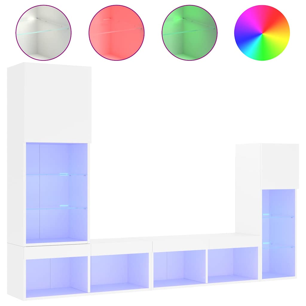4 piece living wall unit with LED lighting white wood based material