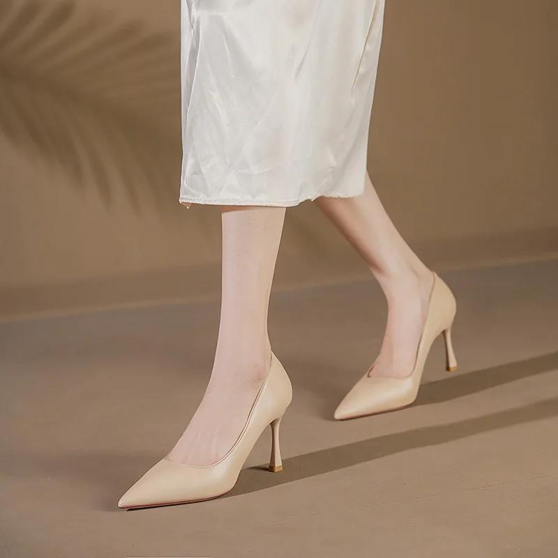 Herbst Damen Pumps Vielseitig Flacher Ausschnitt Spitzzehe Hohe Absätze Pendeln Schlank Bequem Büro Arbeitsschuhe