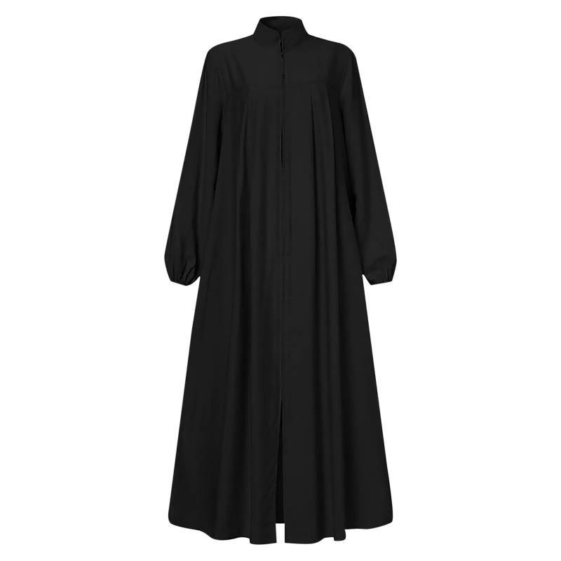 Abaya Ramadan da Donna Oversize con Zip Frontale Abito Musulmano Tasche Collo Alto Abbigliamento Monocolore Ampio