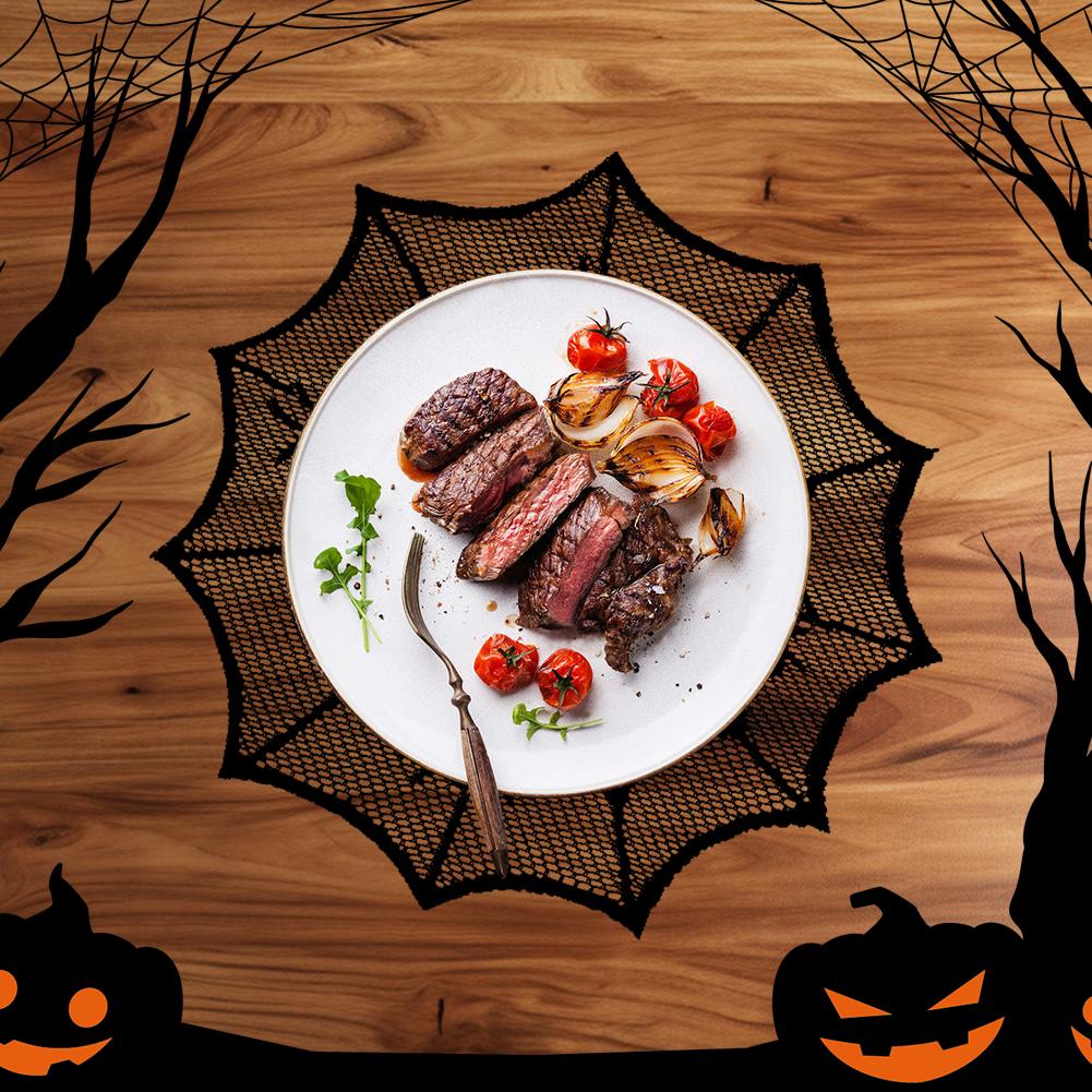 Halloweenské prostírání s pavučinou, duté podložky pod sklenice s pavučinou, prostírání odolné proti teplu, halloweenské party dekorace