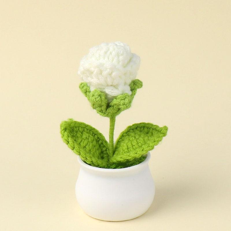 Finished Wool Crochet Rose Flower Potted Home Room Decoration Cute Handmade Knitting Potted Desktop Ornament Christmas Gifts