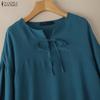 ZANZEA Women Casual Round Neck Solid Color 3/4 Sleeve Loose Blouse