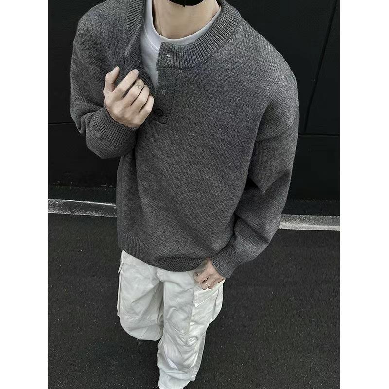 {Arctic fleece} knitted sweater for men and women of the same style, solid color loose autumn and winter crew neck warm sweater