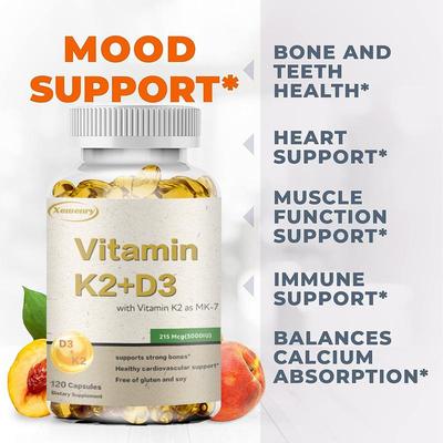 Vitamin K2+D3 Capsules 5000IU - Heart, Bone and Tooth Health, Immune Support