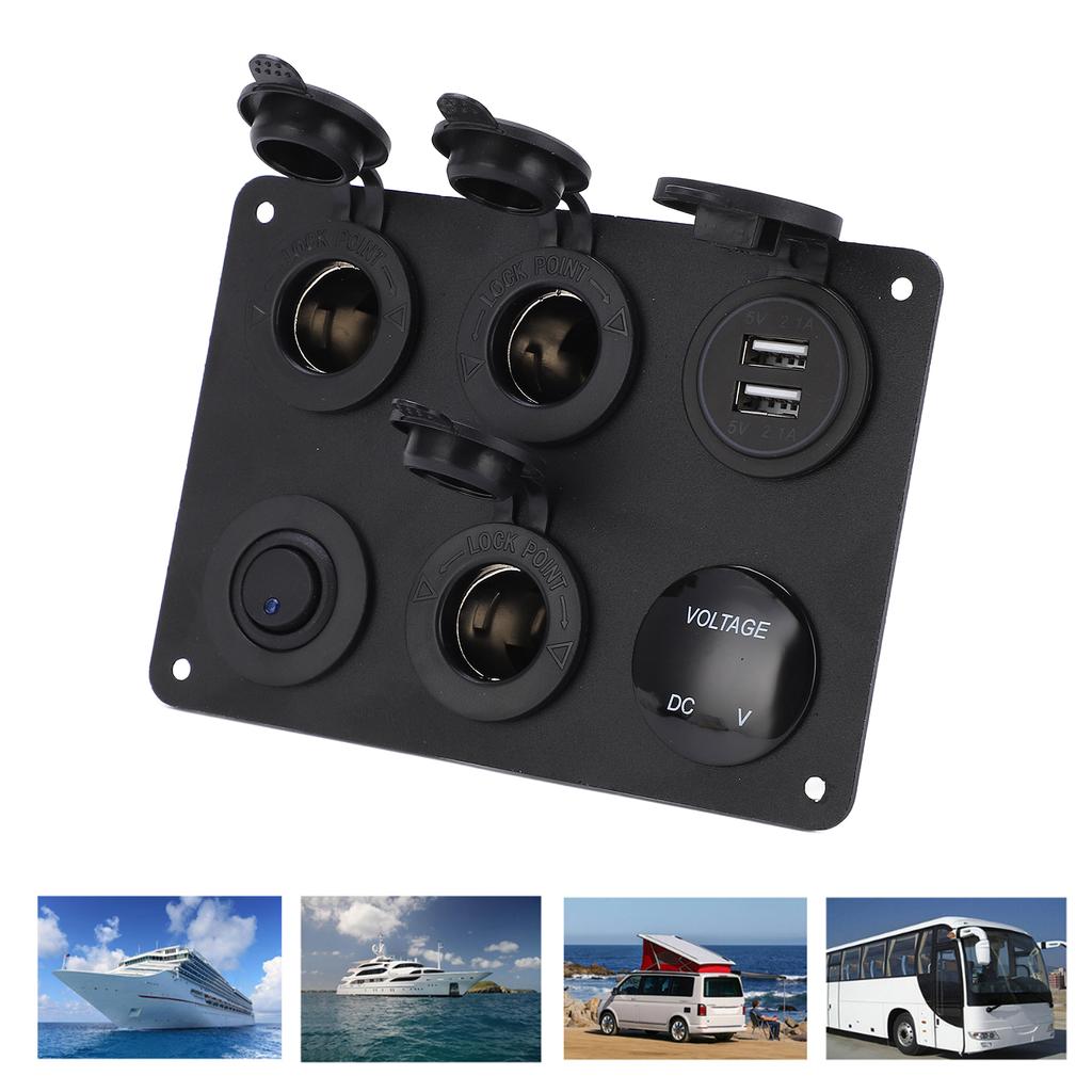 Switch Panel 6 Gang Waterproof LED Digital Display Voltmeter USB On Off Kit for Car RV Yacht