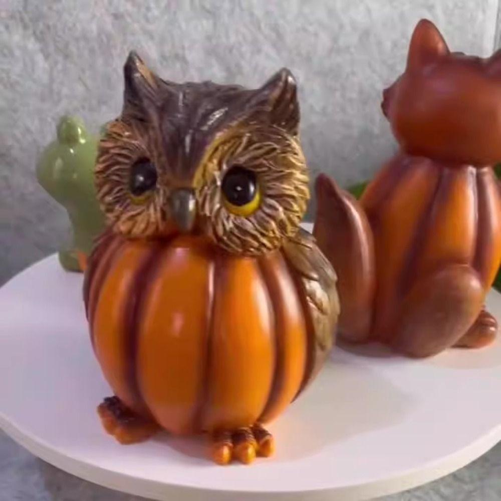 Vivid Animal Head Sculpture Resin Miniature Figurine Ornament Halloween Pumpkin Owl Statue Desktop