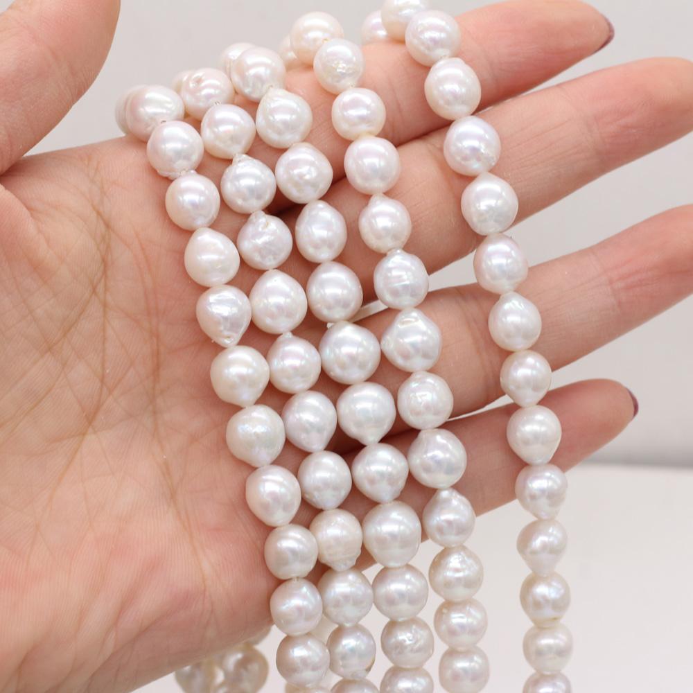 1String, Round Baroque Pearls, White Natural Freshwater Pearl Beads, 8-9 mm, for DIY Necklace Bracelet Accessories, Jewelry Making, 36cm