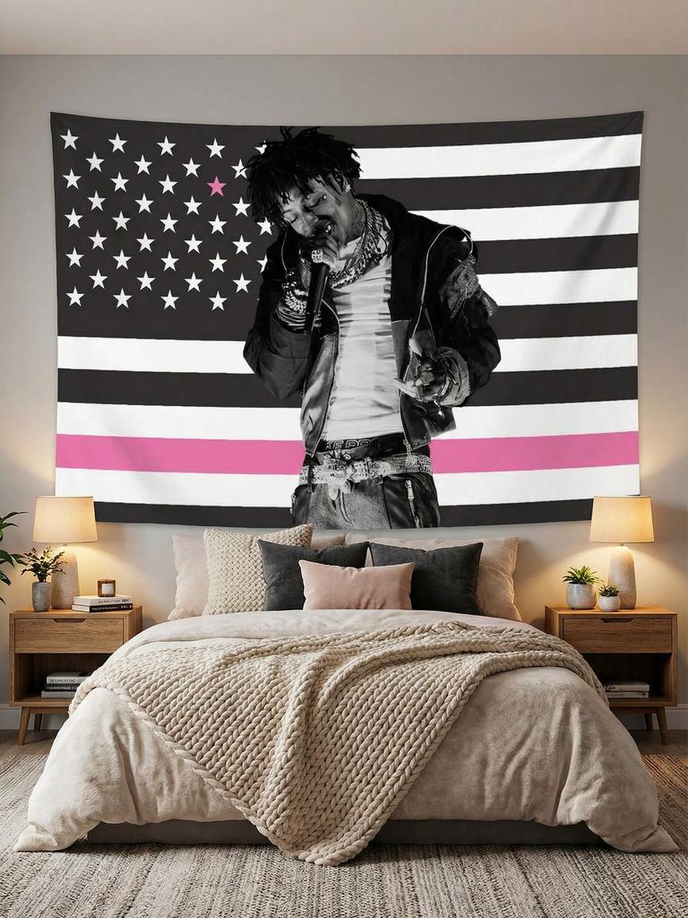 1pc Rapper American Flag Tapestry Polyester 2D Flat Wall Hanging for Bedroom Living Room All Season Home Decor Gift