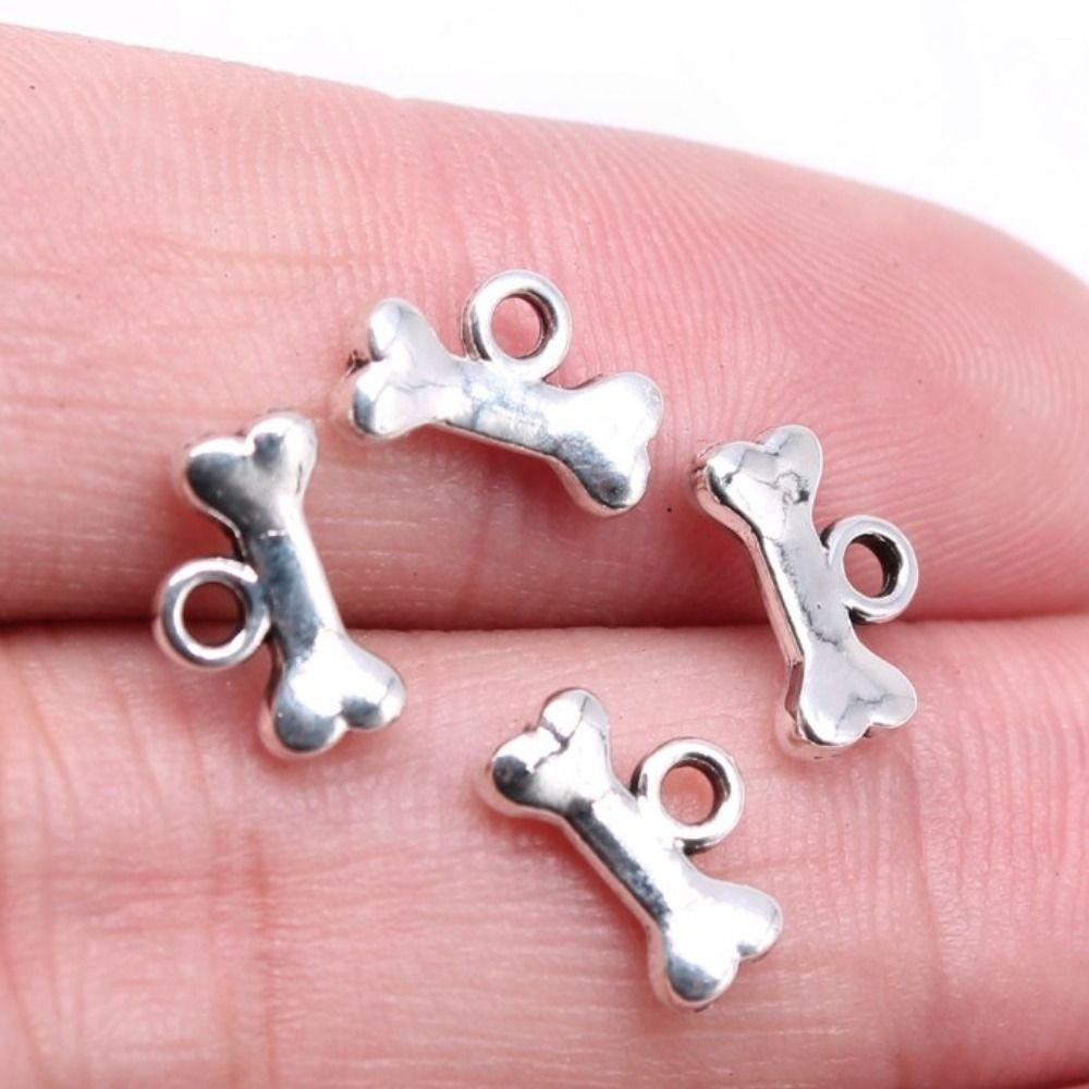 120pcs Sliver Alloy Pet Dog Bone Charms Dog Bone Shaped Pet Dog Bone Charms for DIY Crafts