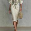 European and American Popular Retro Flower Bubble Sleeves Slim and Thin Hip-wrapped One-word Shoulder Dress Women