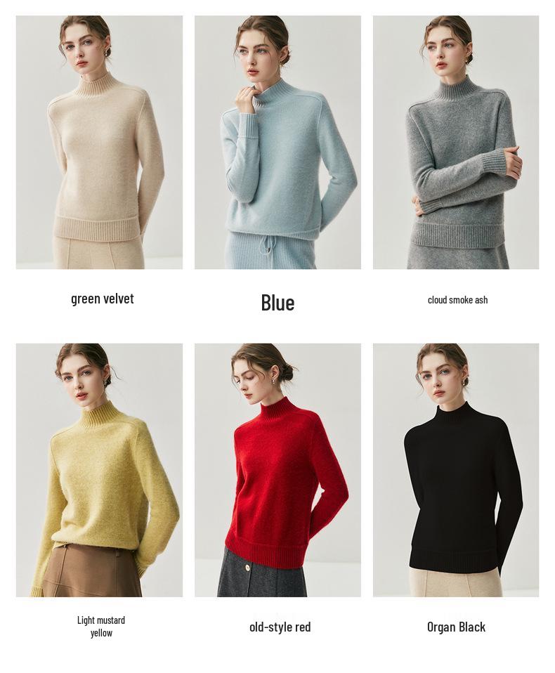 2026 Autumn/Winter Women's Cashmere High Neck Saddle Shoulder Knit Sweater