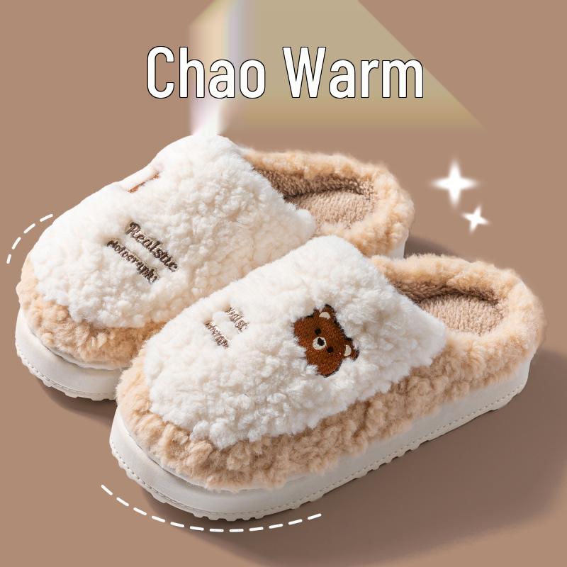 Women's Winter 2024 Warm Velvet Indoor/Outdoor Non-Slip Cotton Slippers, Thick-Soled Fur Shoes for Couples