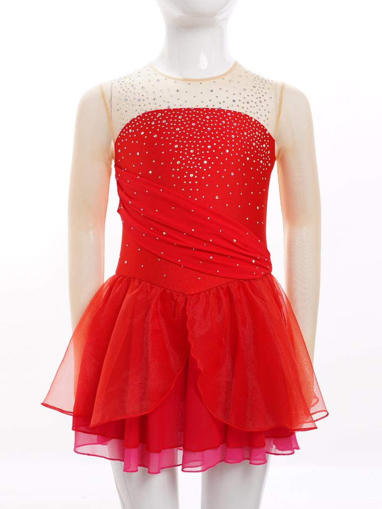 Dívčí kostým na krasobruslení Lyrický Balet Taneční Výstřih Šaty na zádech Třpytivé kamínky Moderní Lyrické Dancewear