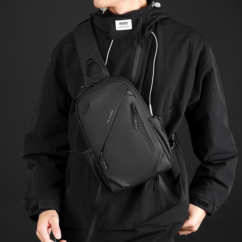 Sleek Black Sling Bag Men's Waterproof Crossbody Chest Bag for Casual Travel & Daily Use