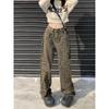 Spodnie damskie z szerokimi nogawkami w panterkę w stylu vintage Pantalon damskie z wysokim stanem proste dżinsy Y2k Casual Fashion koreańskie spodnie jeansowe