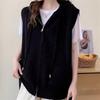 Women's Loose Knit Vest Cardigan with Hood and Zipper Pockets for Autumn/Winter