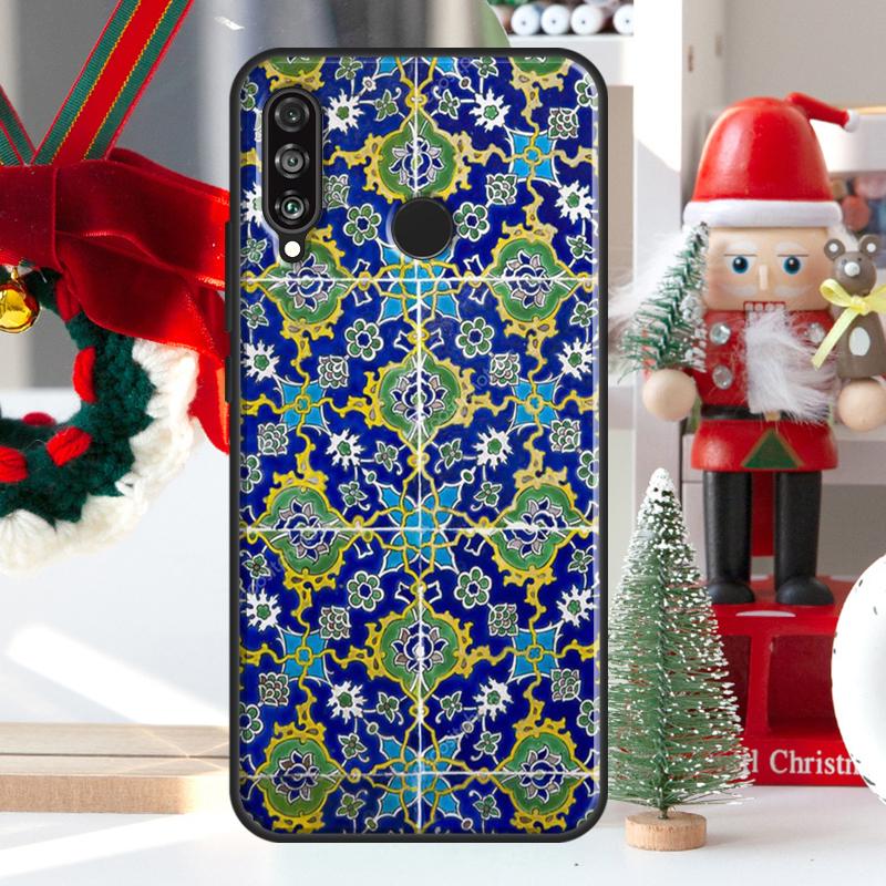 Square Turkish Flower Tiles For Huawei Nova 12i 11i 8i 12s Y73 Y72 Y61 Y91 Y90 Y70 Y60 9 10 SE P60 Pro P30 P40 Lite Case