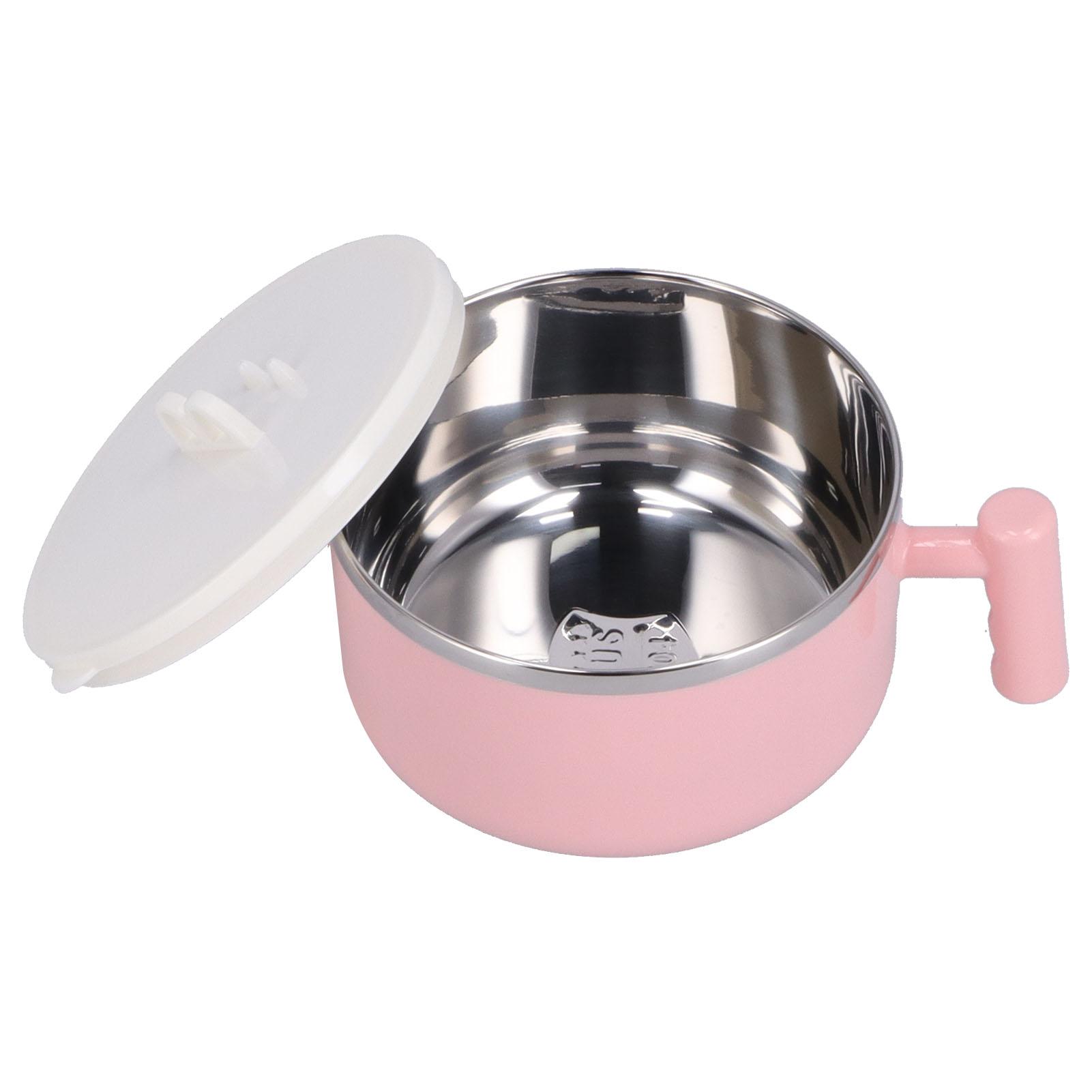 Stainless Steel Noodle Bowl Set Food Storage Container Portable Soup Snack Bowl with Lid(Pink Tableware )