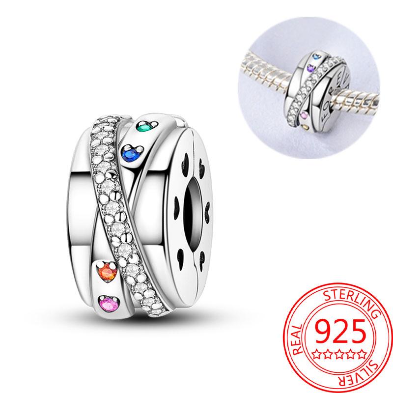 Breloque Pendentif Perles Cœur Rose Scintillant Cuivre Compatible Bracelet Original Pour Femmes Bijoux Cadeaux Saint-Valentin