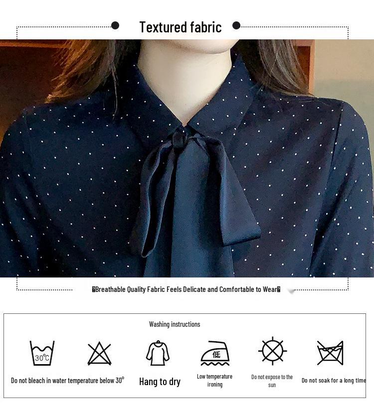 Polka Dot Bowknot Chiffon Blouse - Women's Long Sleeve Autumn Fashion
