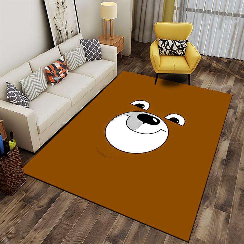 Cartoon Bear Face Brown Carpet suitable as a non-slip mat for the living room or bedroom sofa
