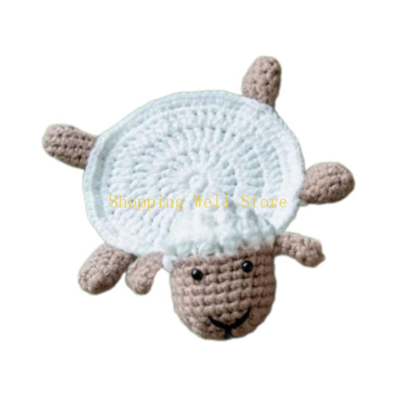 KX4B Handmade Crochet Animal Drink Heat Insulation Cup Mat Cotton Material for Hot Drinks