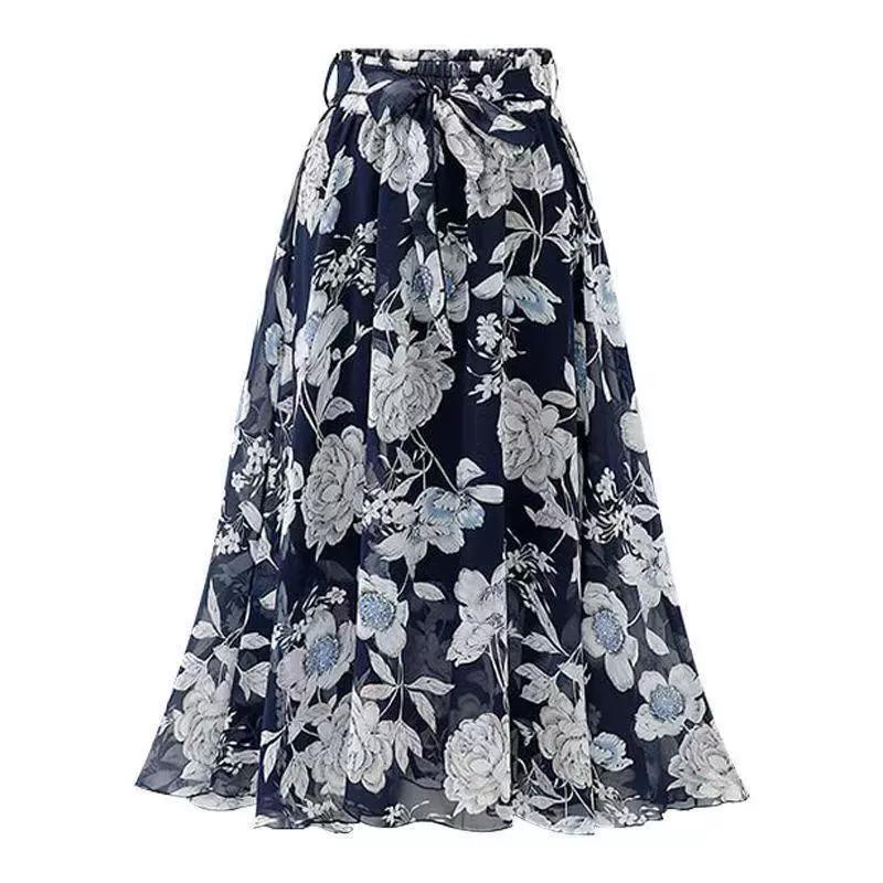 Falda de mujer de primavera y verano para mujer, falda con vuelo grande y estampado floral, falda de corte A, falda de moda que combina con todo