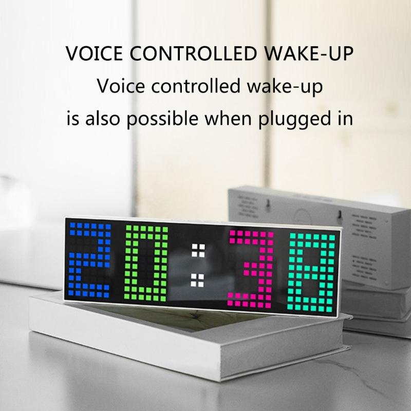 LED Digital Alarm Clock with Voice Control and Colorful Display 2 Alarms 12/24H Date Electronic Table Wall Clock Decors