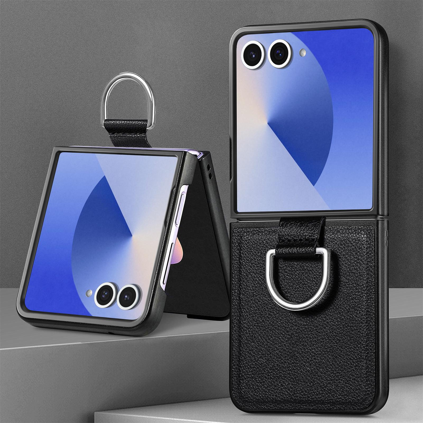 

Кожаный чехол-держатель для кольца для Samsung Galaxy Z Flip7 5G Flip 7 Flip6 Flip 6 5 4 3 2 1 Flip5 Flip4 Flip3 Flip2 Защитные чехлы Galaxy Z Flip6 чёрный