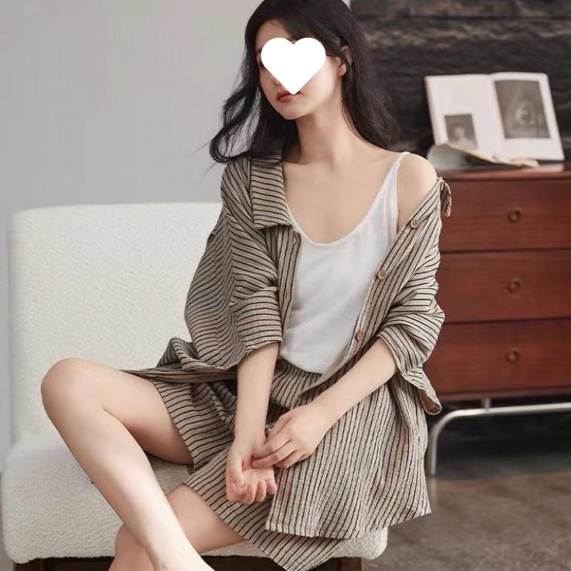 Damen Cloud Baumwolle Kurzarm Pyjama Set - Leichte, locker sitzende Shorts für den Faulenzer-Stil, auch für draußen geeignet