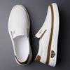 New 2025 Men's Genuine Leather Casual Sneakers Spring Summer Fashion Slip-On White Shoes Soft Sole Comfortable for Everyday Wear