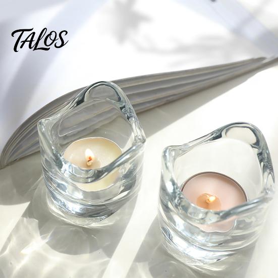 Talos Glass Candle Holder, Irregular Rippled Tealight Cup with Crystal Clear Thickened Glass, Minimalist Romantic Desk Decor for Bedroom Living